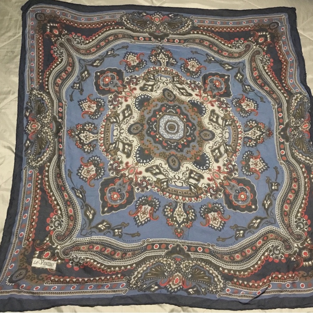 LA VENTINO blue, white  and Red Paisley Scarf